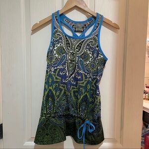 ATHLETA Swim Top Tank swimsuit blue green size XS built in bra beach pool summer